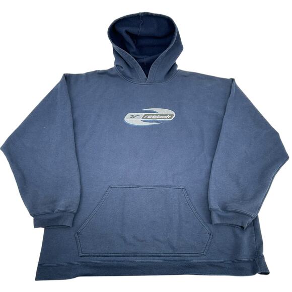 Vintage y2k Men's L Reebok Logo Navy Blue Skate Grunge Style Hoodie Sweatshirt - Picture 1 of 6